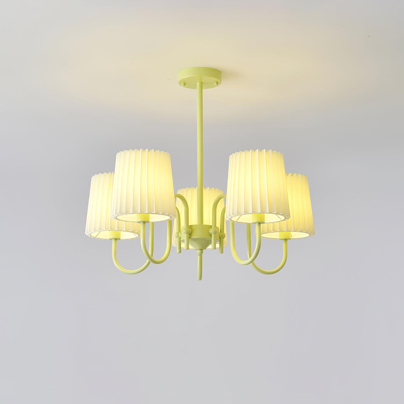 Elegant Pleated Fabric Matcha Chandelier with Adjustable Height & Soft