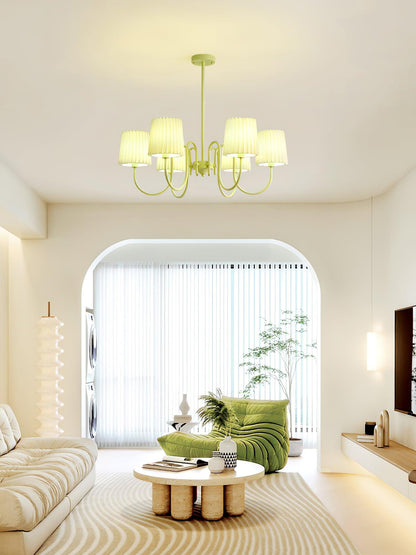 Elegant Pleated Fabric Matcha Chandelier with Adjustable Height & Soft
