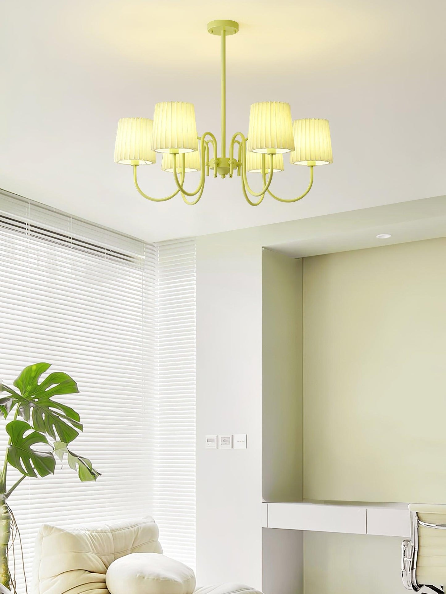 Elegant Pleated Fabric Matcha Chandelier with Adjustable Height & Soft