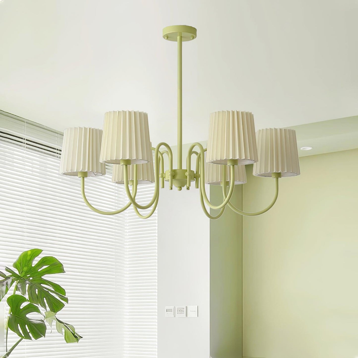 Elegant Pleated Fabric Matcha Chandelier with Adjustable Height & Soft