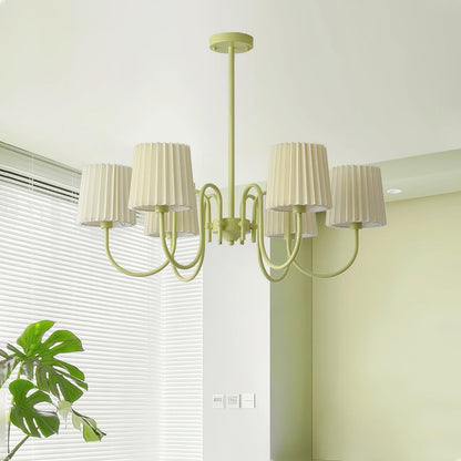 Elegant Pleated Fabric Matcha Chandelier with Adjustable Height & Soft