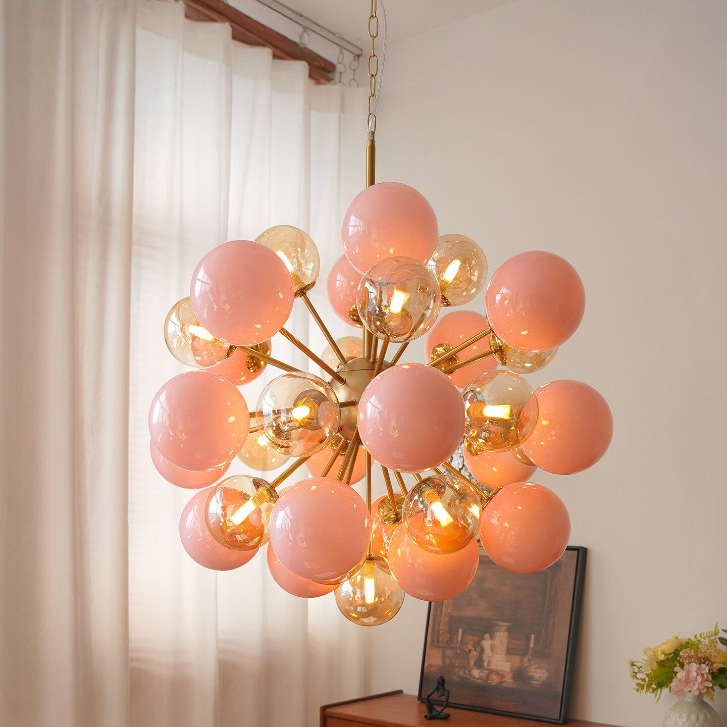 Pomelia Glass Globe Sputnik Chandelier - Modern Design, Adjustable Hei