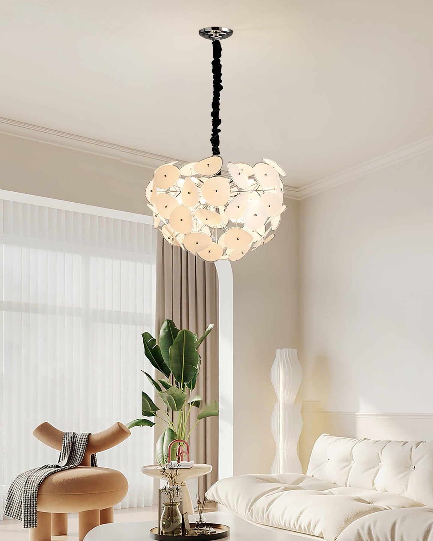Elegant Poppy Glass Chandelier - Stunning Crystal Accents, Adjustable