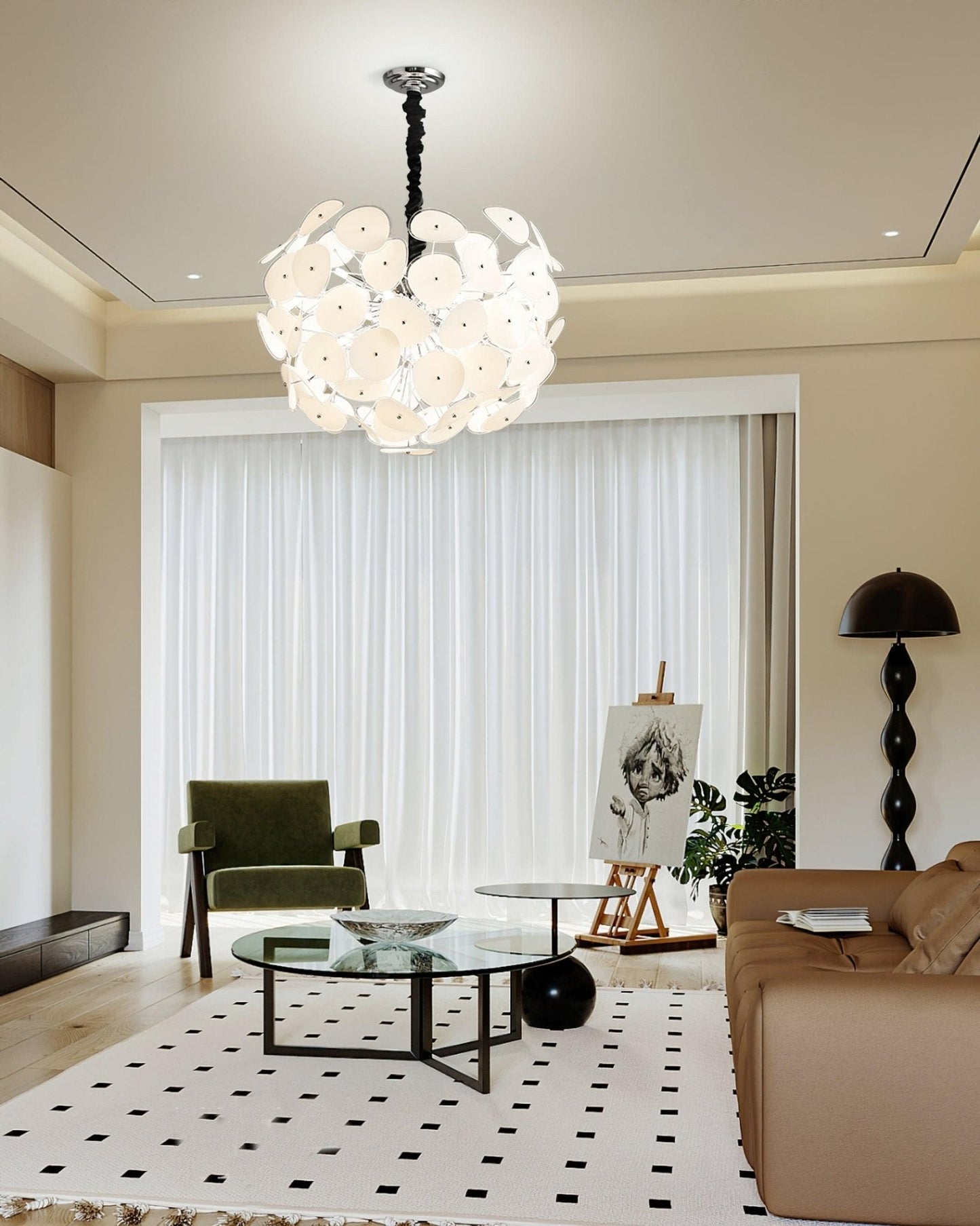 Elegant Poppy Glass Chandelier - Stunning Crystal Accents, Adjustable