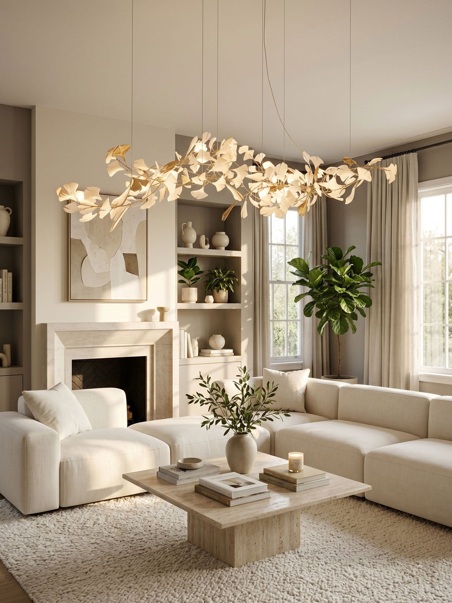 Elegant Porcelain Ginkgo Chandelier - Handcrafted, Energy Efficient Li