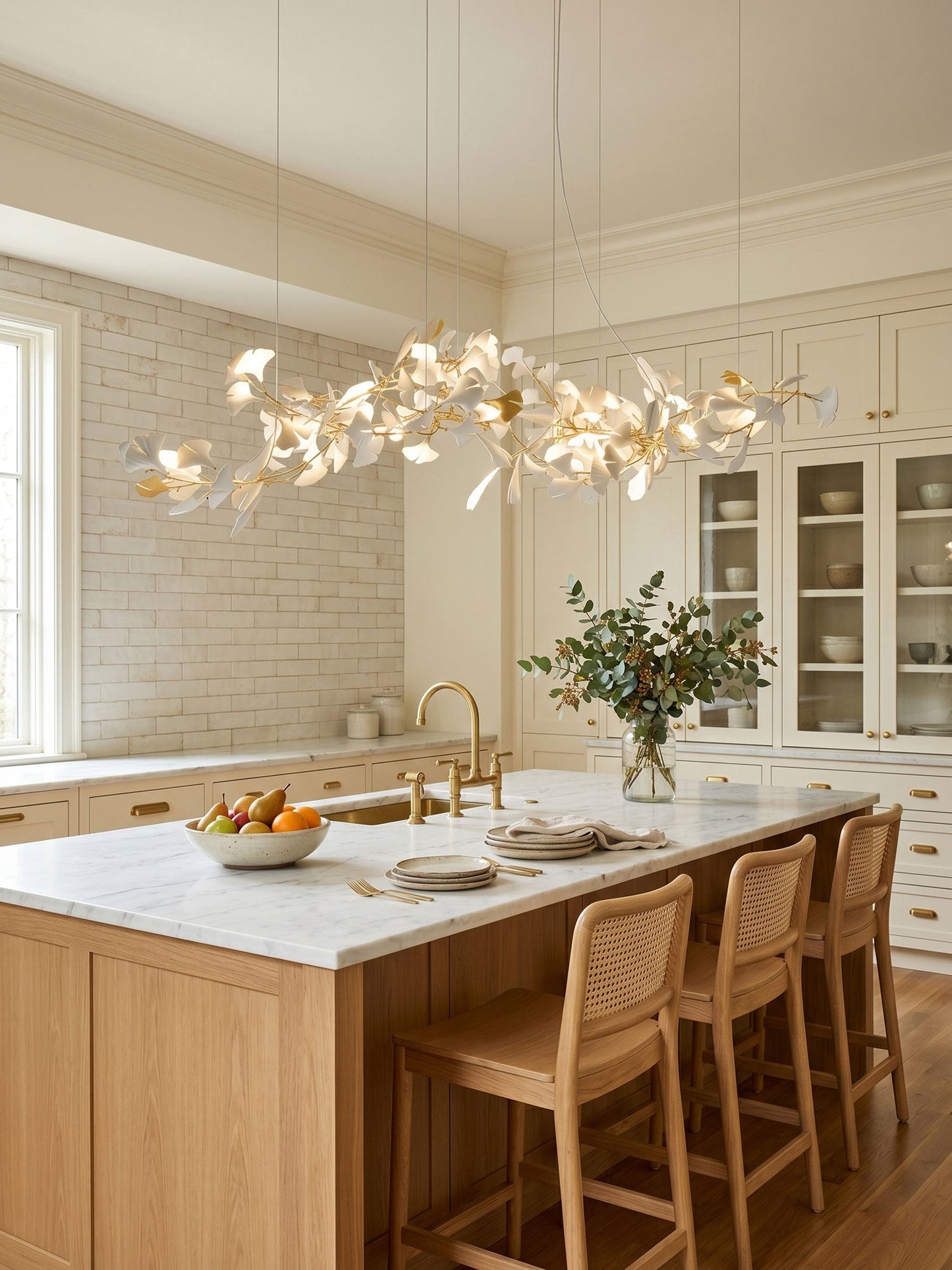 Elegant Porcelain Ginkgo Chandelier - Handcrafted, Energy Efficient Li