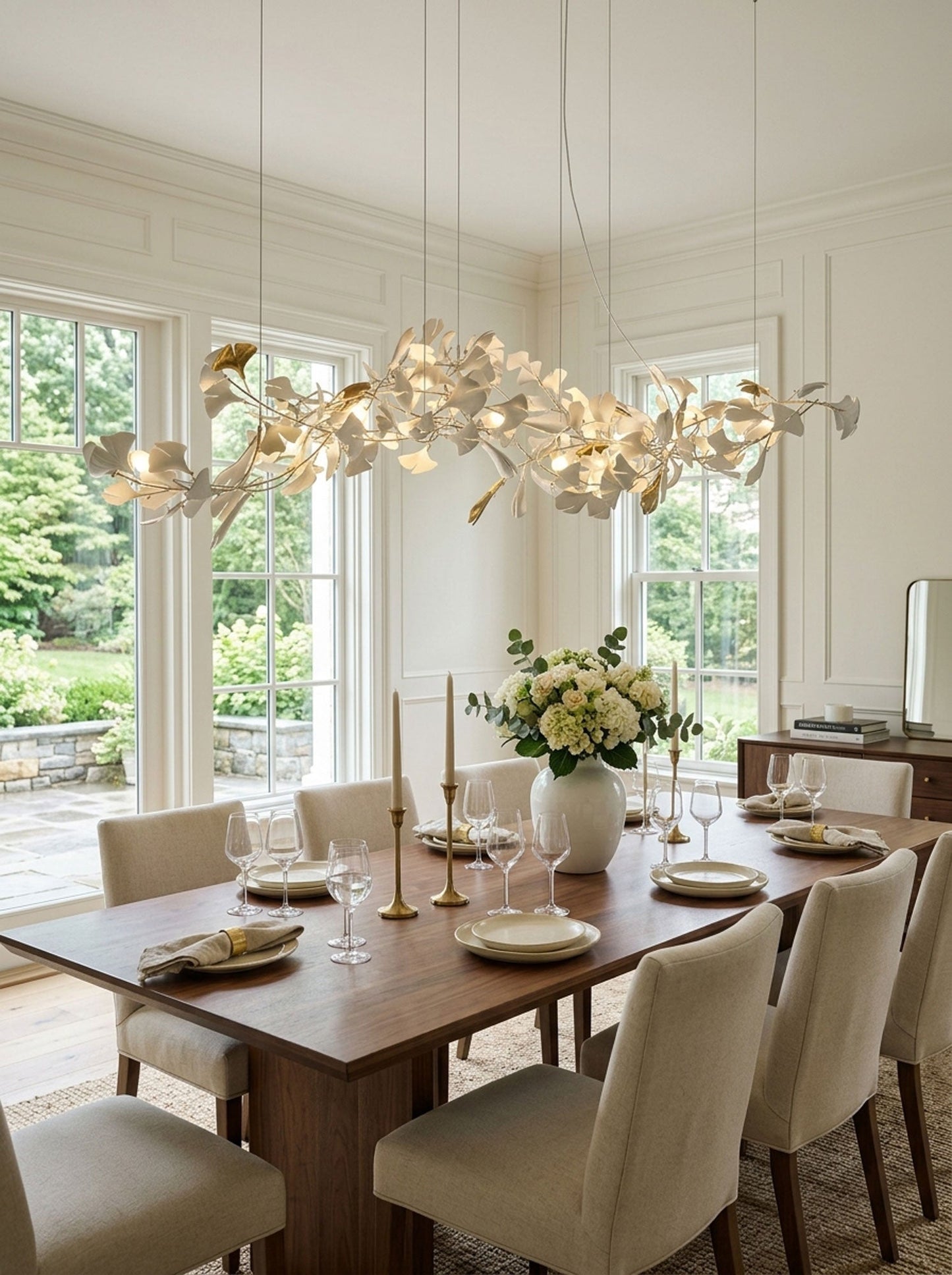 Elegant Porcelain Ginkgo Chandelier - Handcrafted, Energy Efficient Li