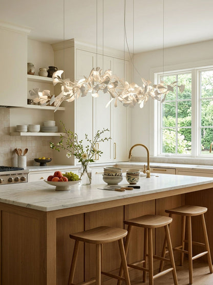 Elegant Porcelain Ginkgo Chandelier - Handcrafted, Energy Efficient Li