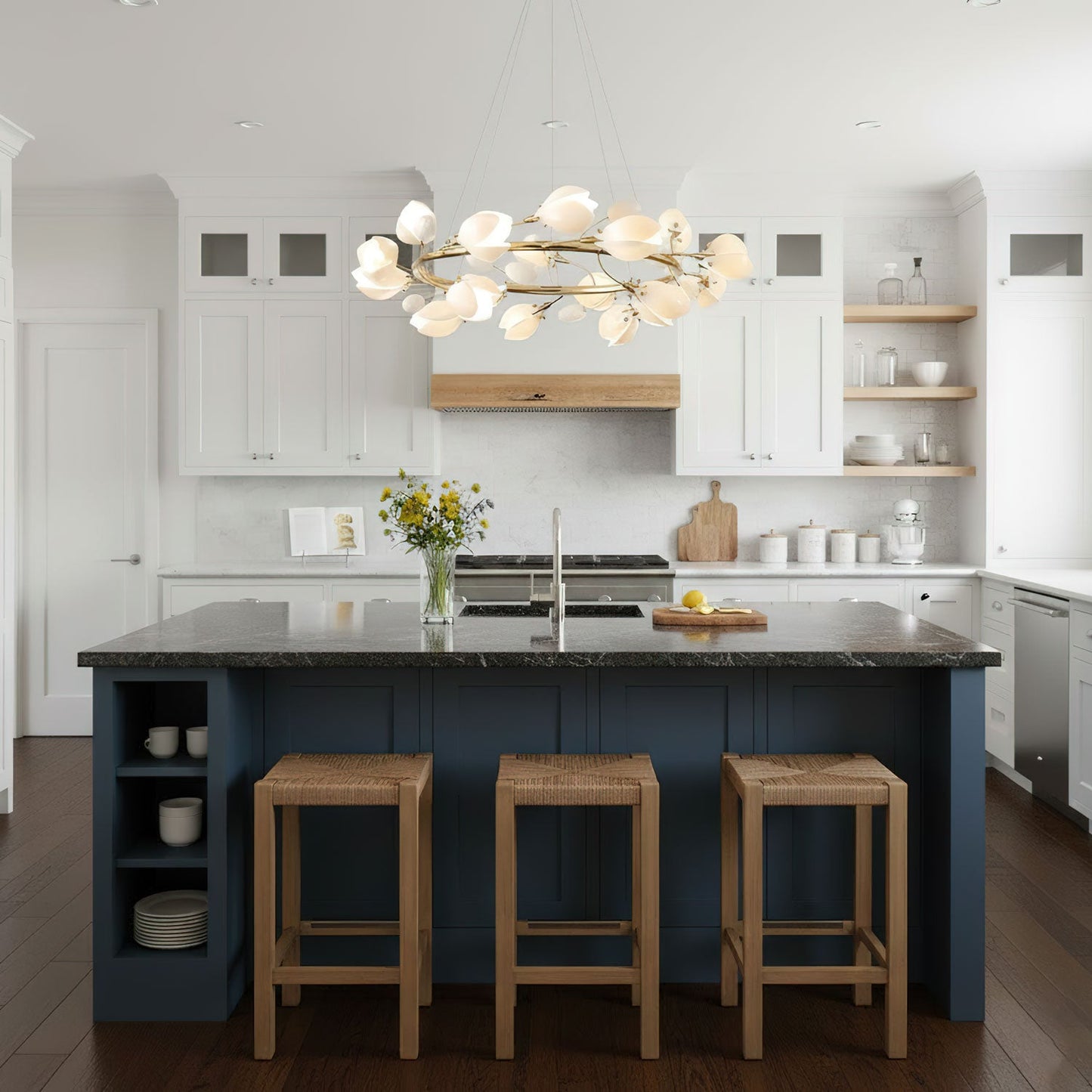 Elegant Porcelain Magnolia Chandelier with Adjustable Brightness & Tim