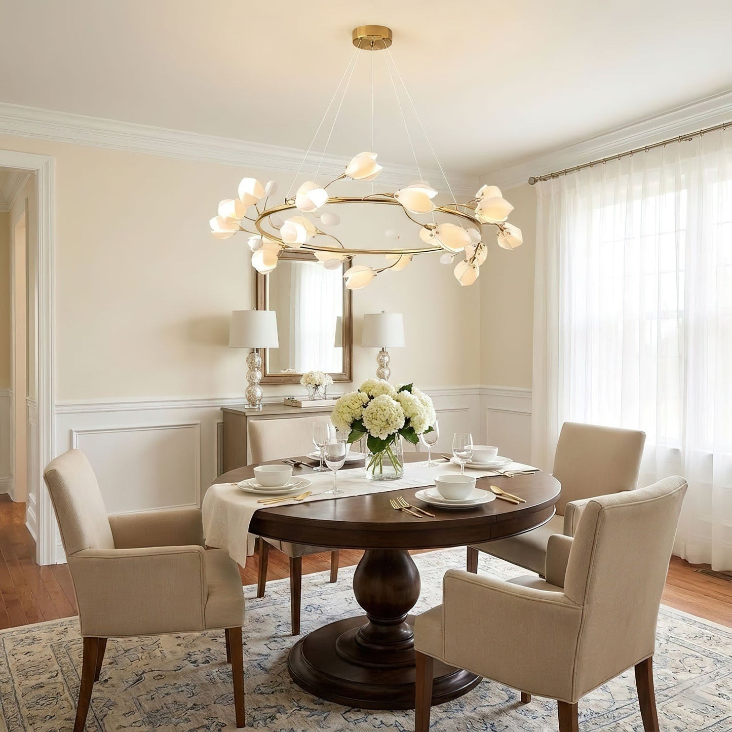 Elegant Porcelain Magnolia Chandelier with Adjustable Brightness & Tim