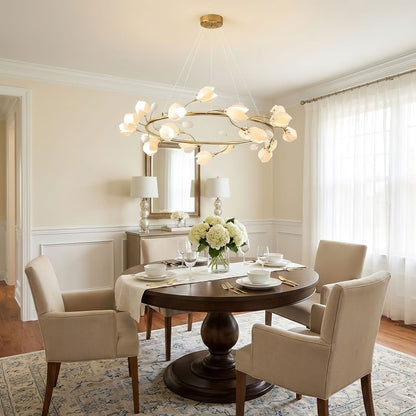 Elegant Porcelain Magnolia Chandelier with Adjustable Brightness & Tim