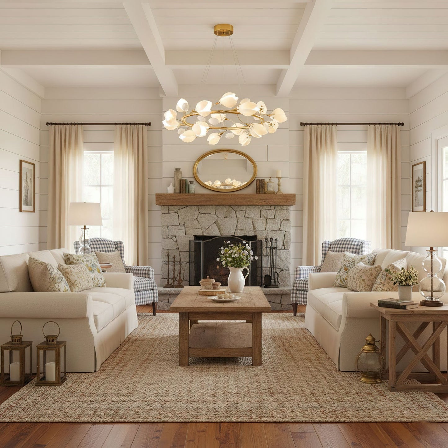 Elegant Porcelain Magnolia Chandelier with Adjustable Brightness & Tim