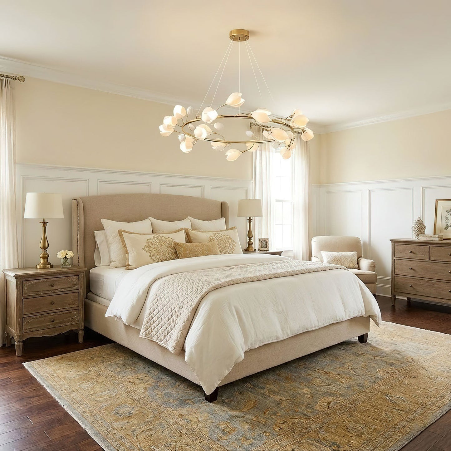 Elegant Porcelain Magnolia Chandelier with Adjustable Brightness & Tim