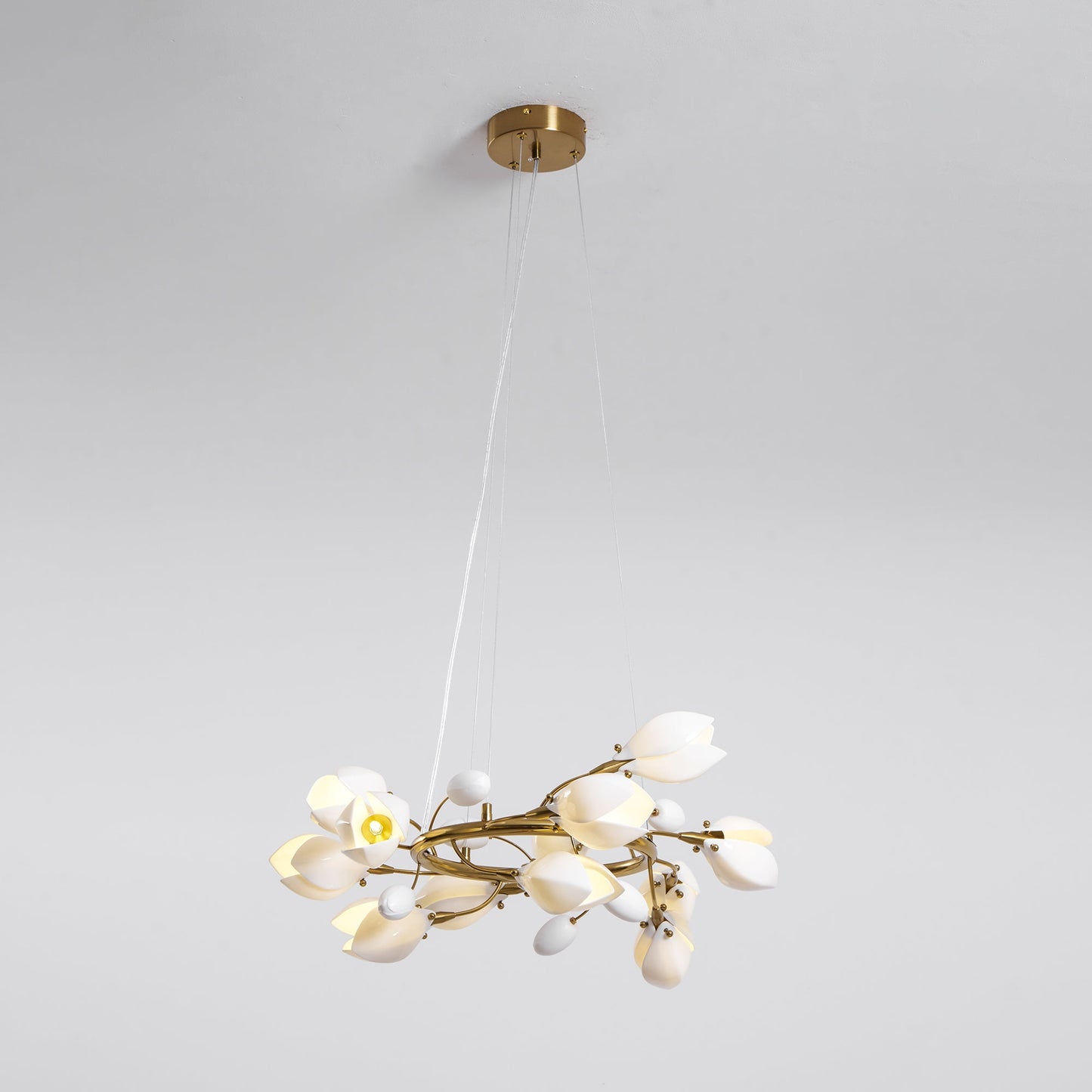 Elegant Porcelain Magnolia Chandelier with Adjustable Brightness & Tim