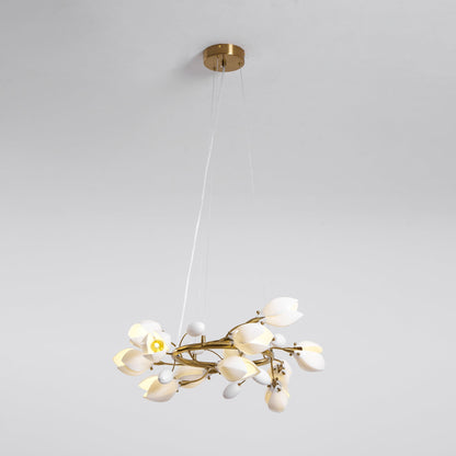Elegant Porcelain Magnolia Chandelier with Adjustable Brightness & Tim