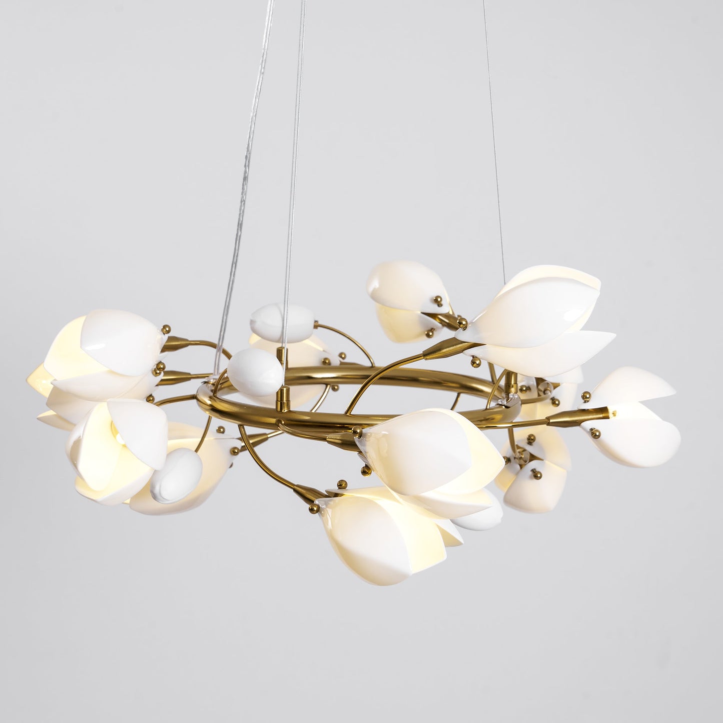 Elegant Porcelain Magnolia Chandelier with Adjustable Brightness & Tim