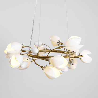 Elegant Porcelain Magnolia Chandelier with Adjustable Brightness & Tim