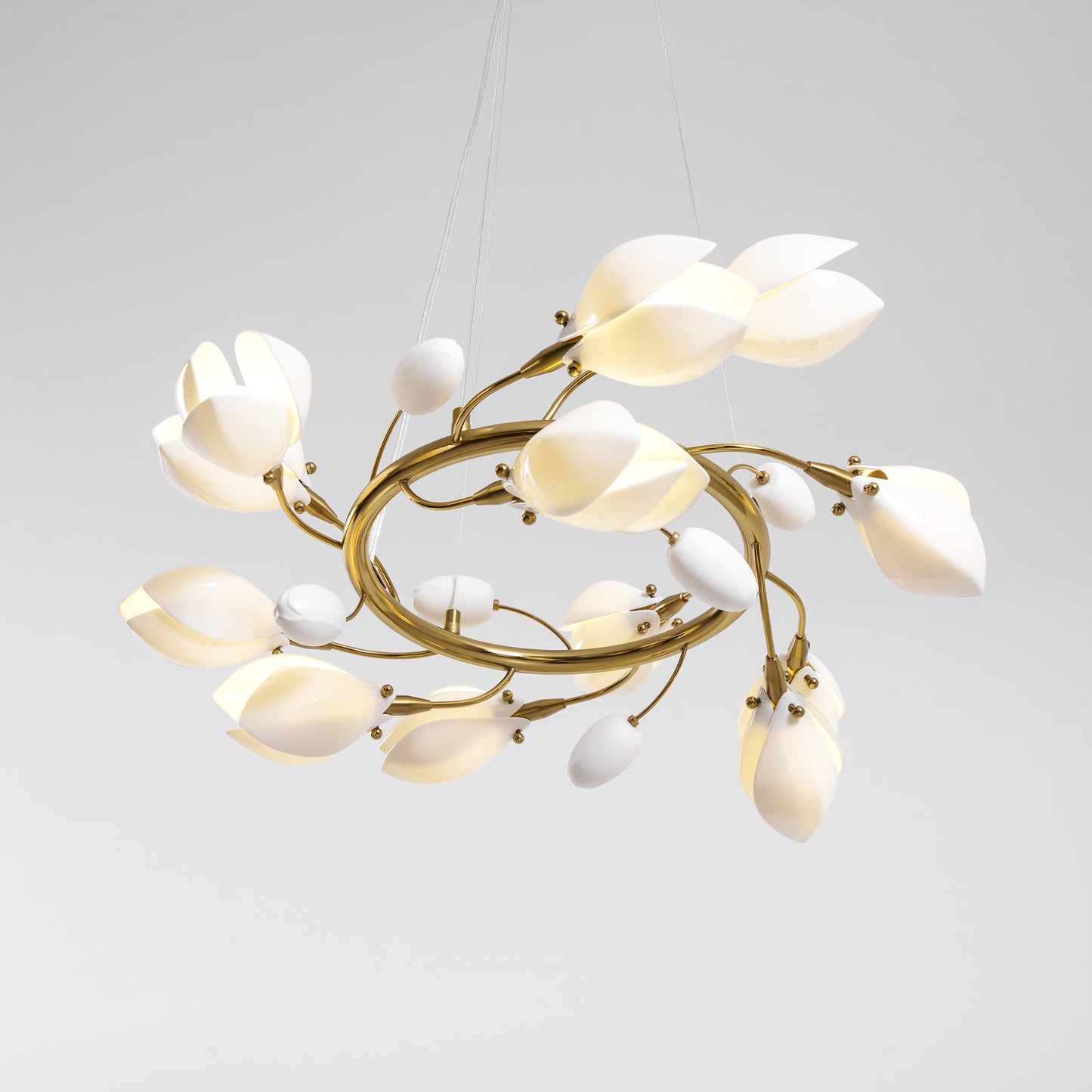 Elegant Porcelain Magnolia Chandelier with Adjustable Brightness & Tim