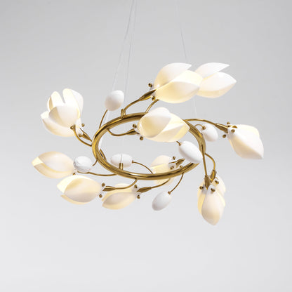 Elegant Porcelain Magnolia Chandelier with Adjustable Brightness & Tim