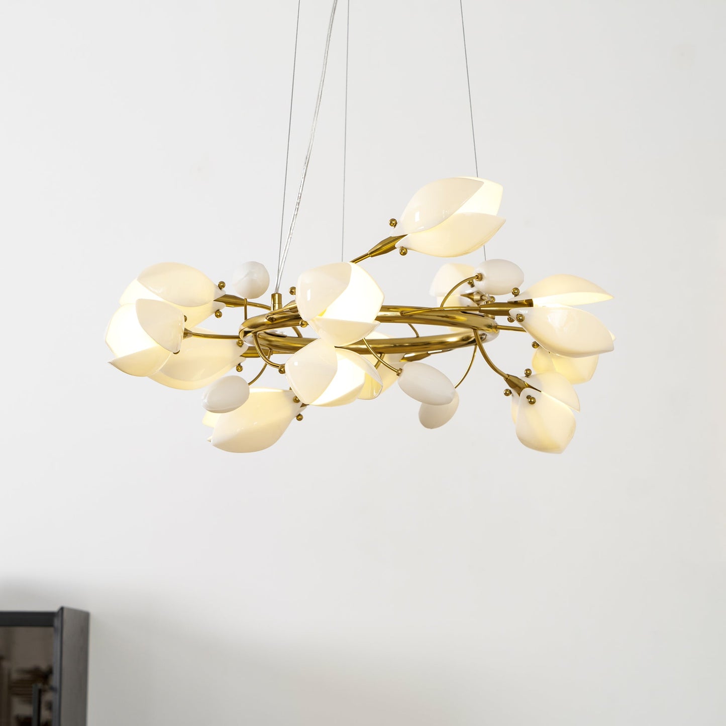 Elegant Porcelain Magnolia Chandelier with Adjustable Brightness & Tim