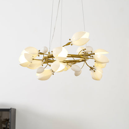 Elegant Porcelain Magnolia Chandelier with Adjustable Brightness & Tim