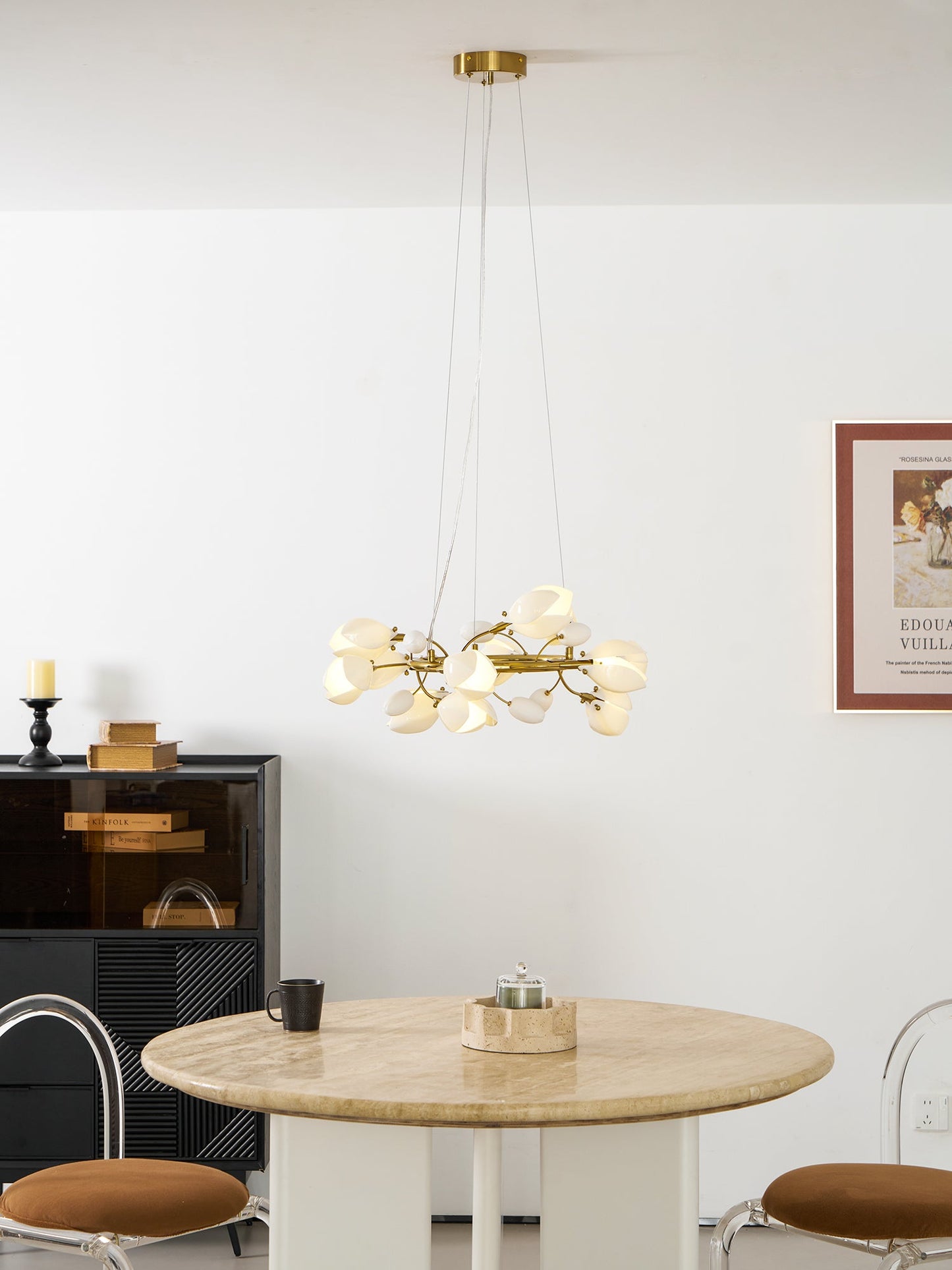 Elegant Porcelain Magnolia Chandelier with Adjustable Brightness & Tim