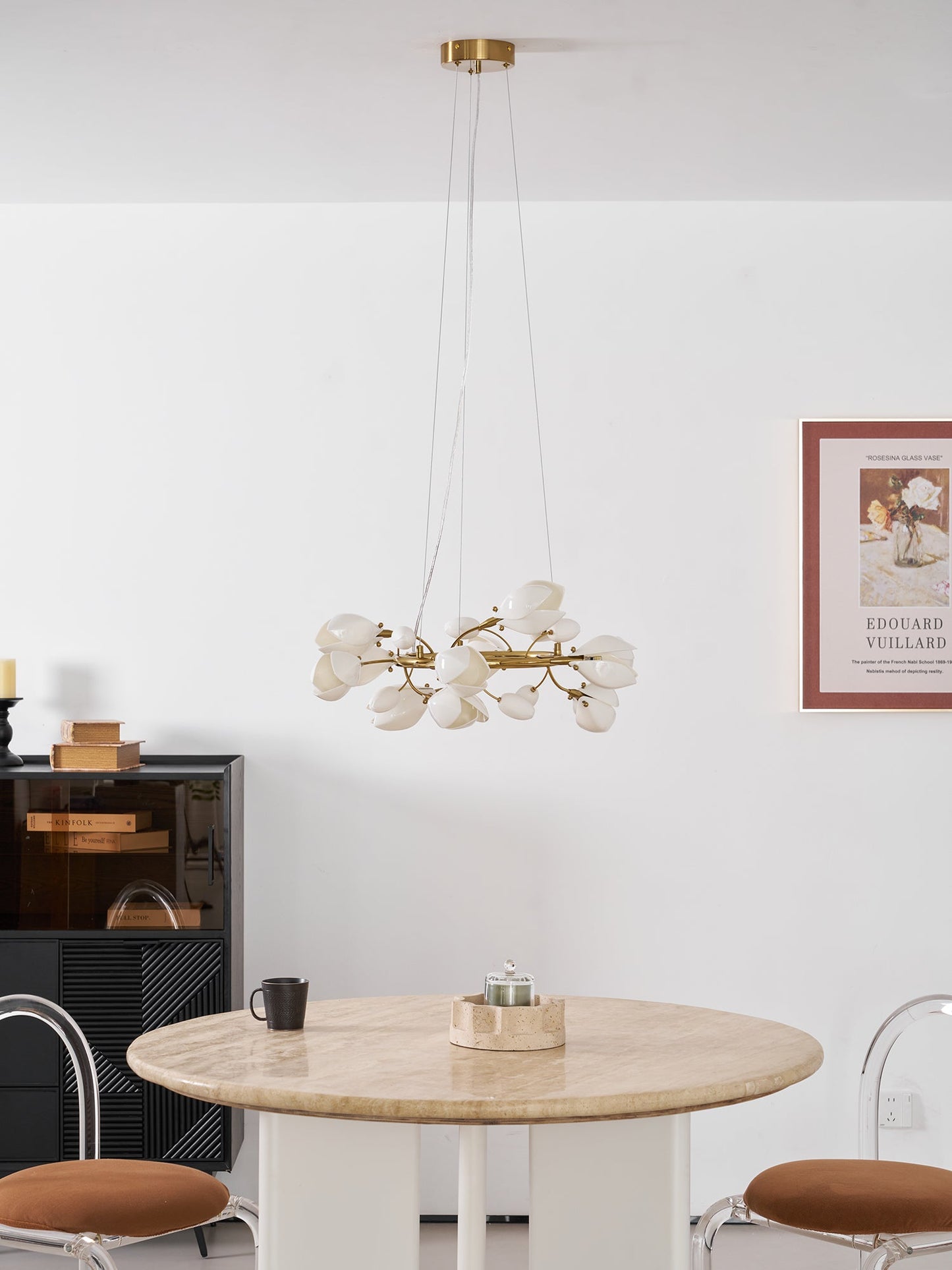 Elegant Porcelain Magnolia Chandelier with Adjustable Brightness & Tim