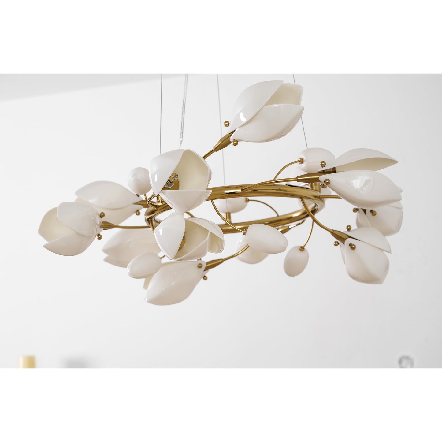 Elegant Porcelain Magnolia Chandelier with Adjustable Brightness & Tim