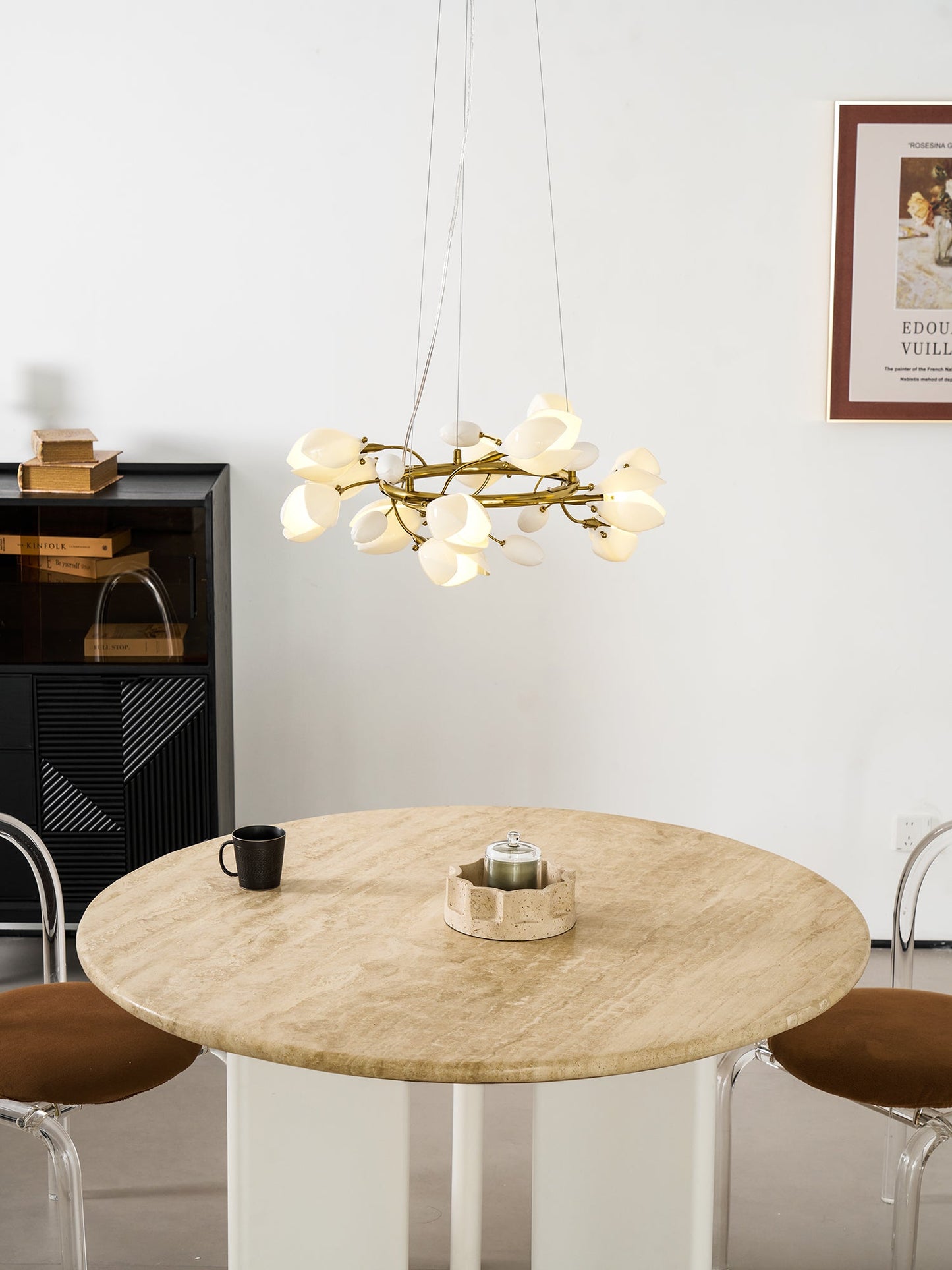 Elegant Porcelain Magnolia Chandelier with Adjustable Brightness & Tim