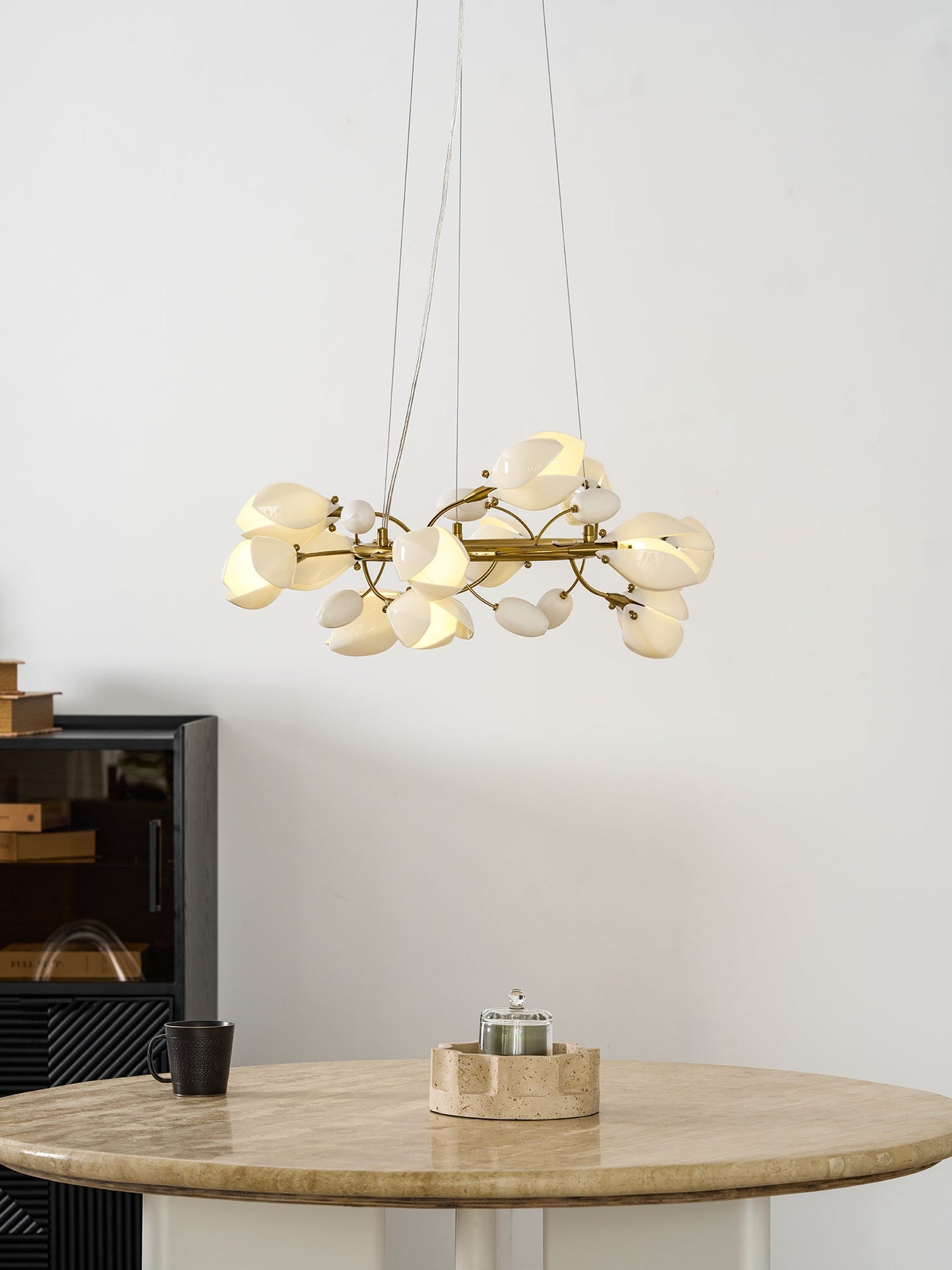 Elegant Porcelain Magnolia Chandelier with Adjustable Brightness & Tim