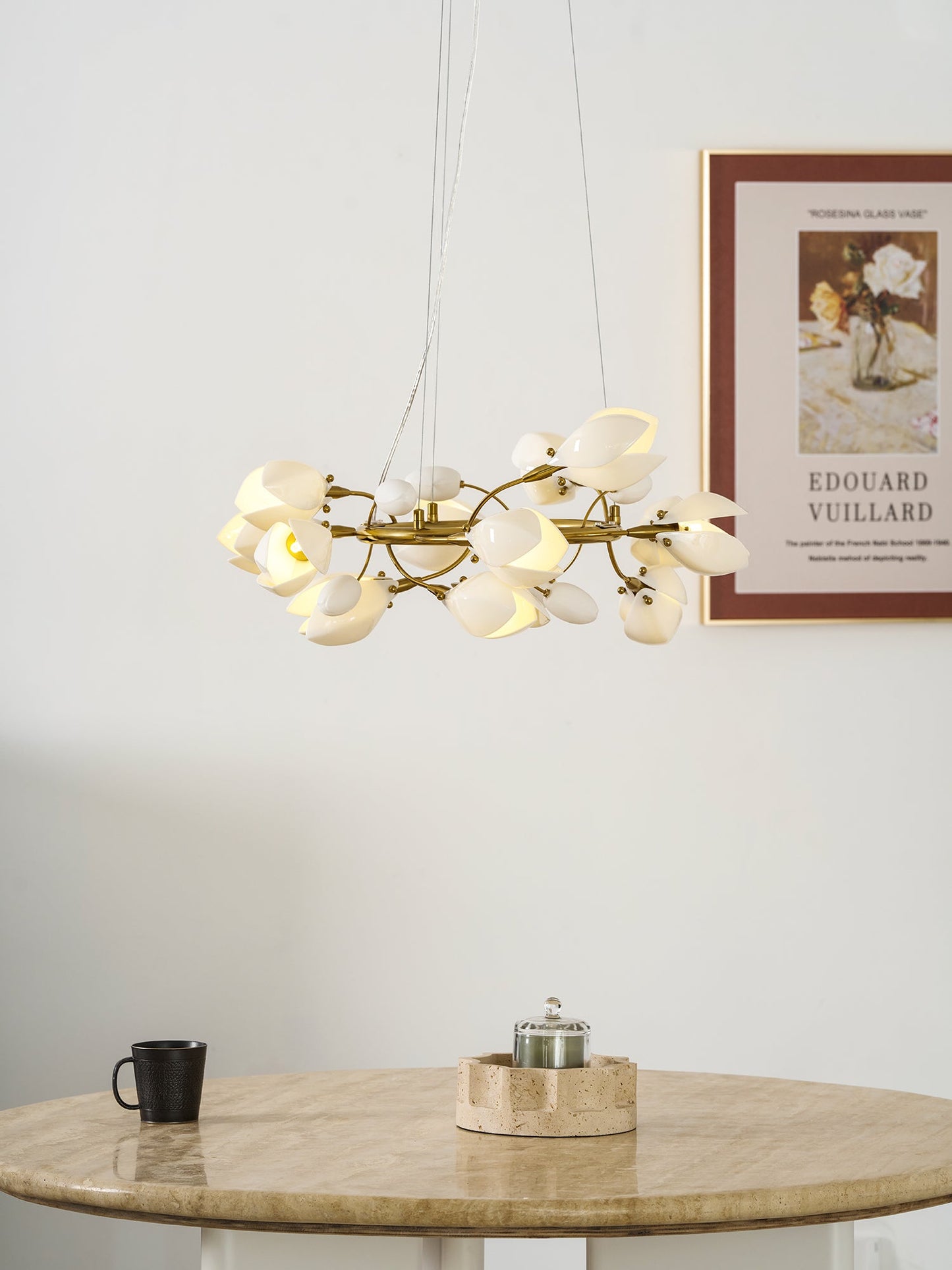 Elegant Porcelain Magnolia Chandelier with Adjustable Brightness & Tim