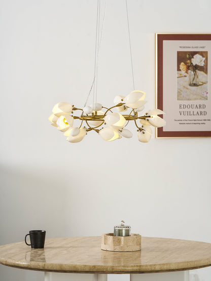 Elegant Porcelain Magnolia Chandelier with Adjustable Brightness & Tim