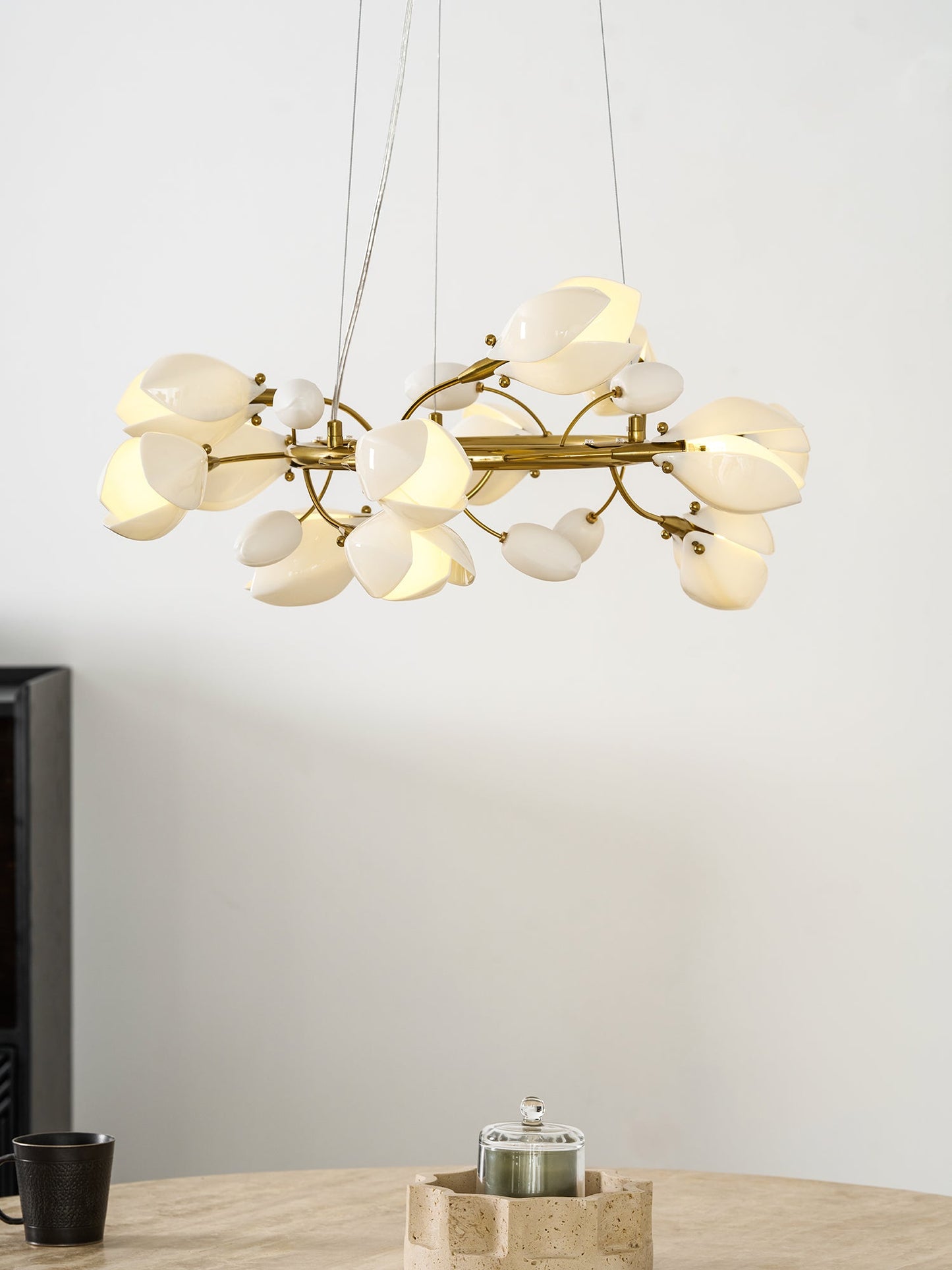 Elegant Porcelain Magnolia Chandelier with Adjustable Brightness & Tim