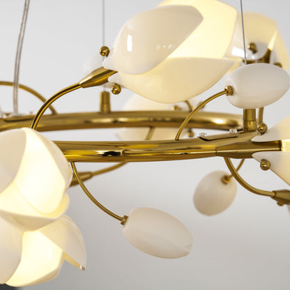 Elegant Porcelain Magnolia Chandelier with Adjustable Brightness & Tim