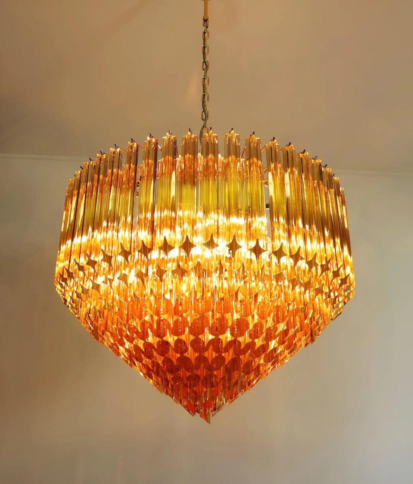 Prism Amber Glass Chandelier - Elegant Design with Adjustable Height