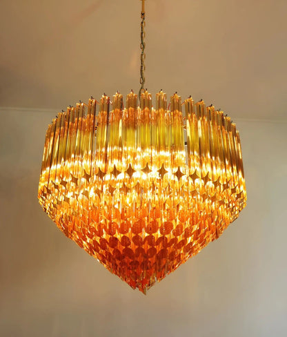 Prism Amber Glass Chandelier - Elegant Design with Adjustable Height