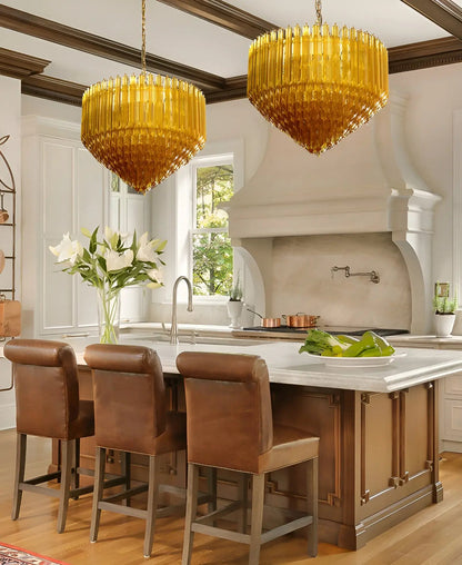 Prism Amber Glass Chandelier - Elegant Design with Adjustable Height
