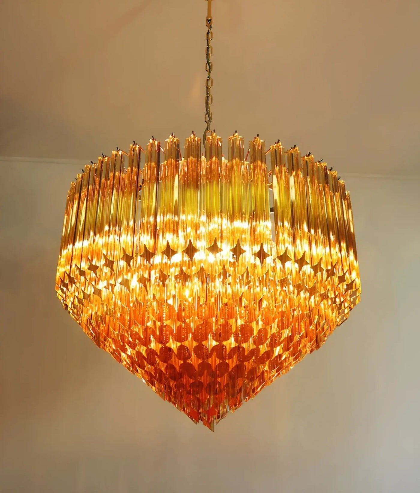 Prism Amber Glass Chandelier - Elegant Design with Adjustable Height