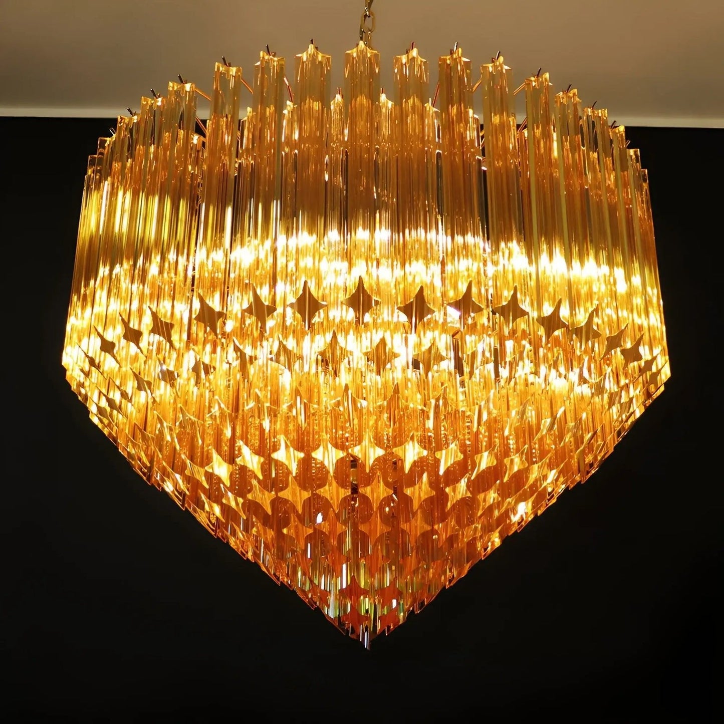 Prism Amber Glass Chandelier - Elegant Design with Adjustable Height