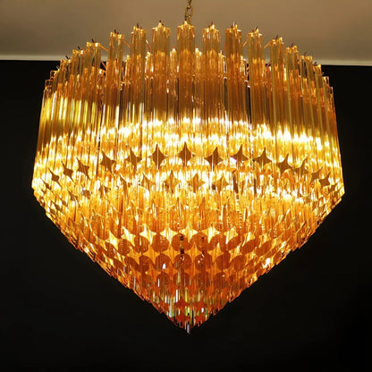 Prism Amber Glass Chandelier - Elegant Design with Adjustable Height