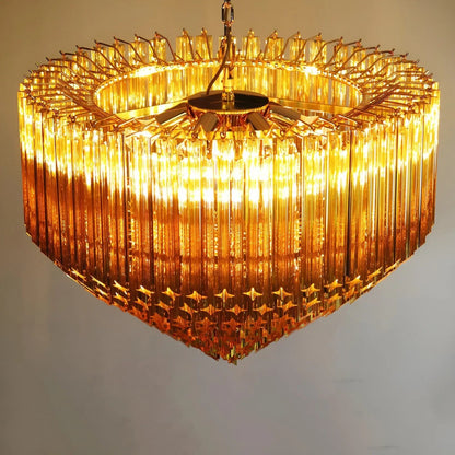 Prism Amber Glass Chandelier - Elegant Design with Adjustable Height