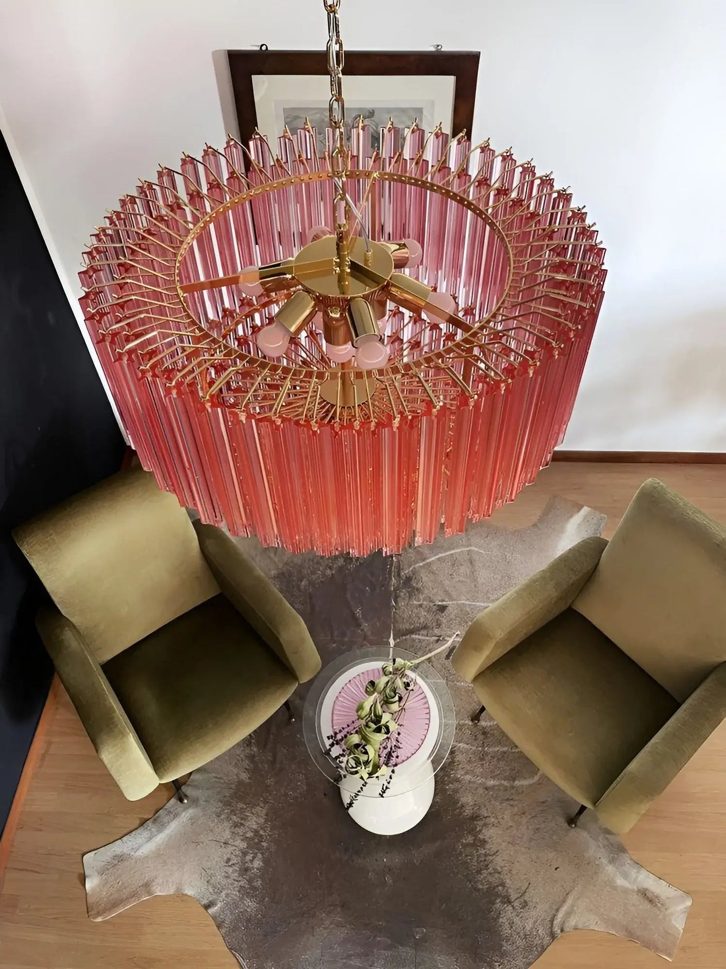 Modern Prism Pink Glass Chandelier - Elegant Design & Adjustable Heigh