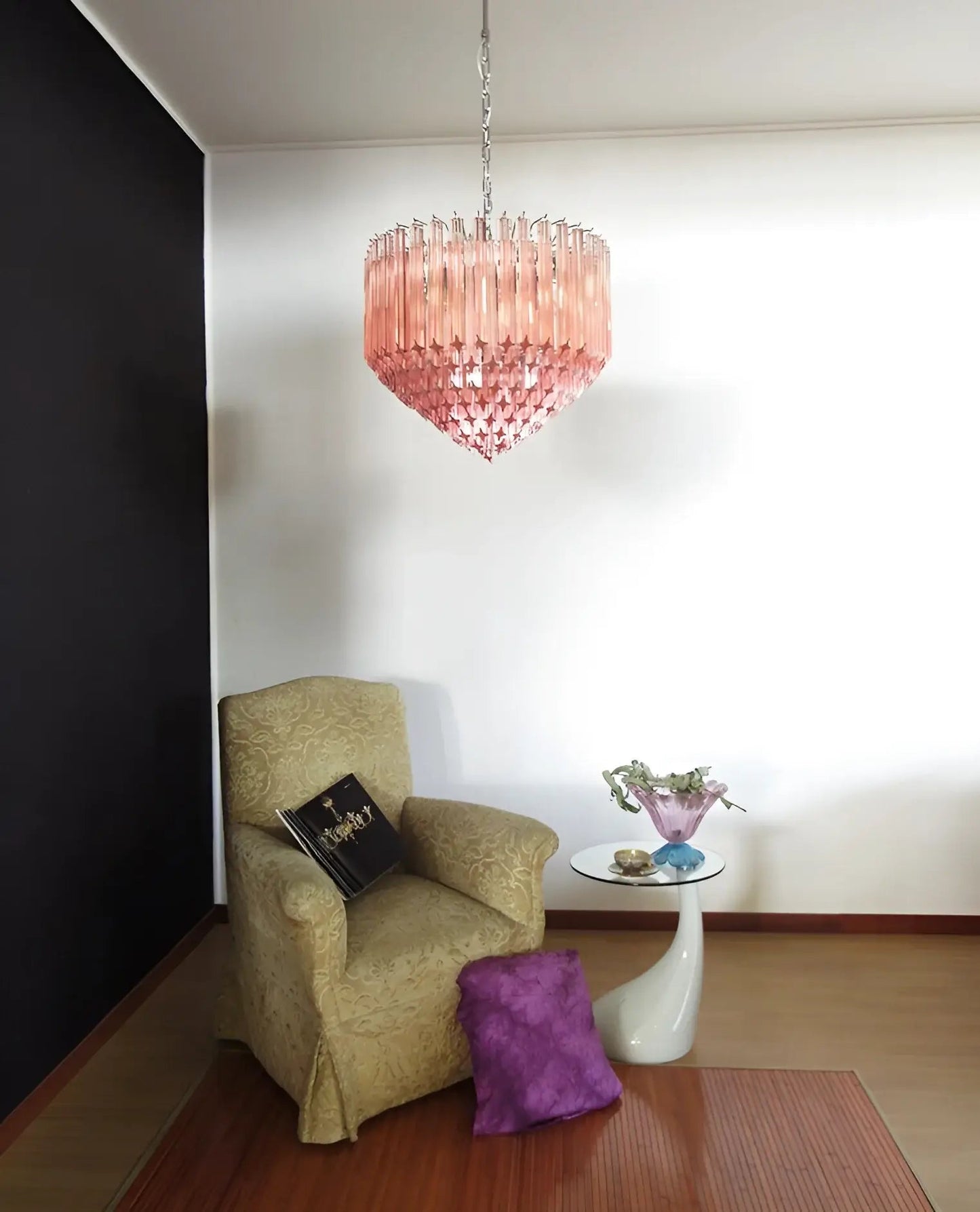Modern Prism Pink Glass Chandelier - Elegant Design & Adjustable Heigh