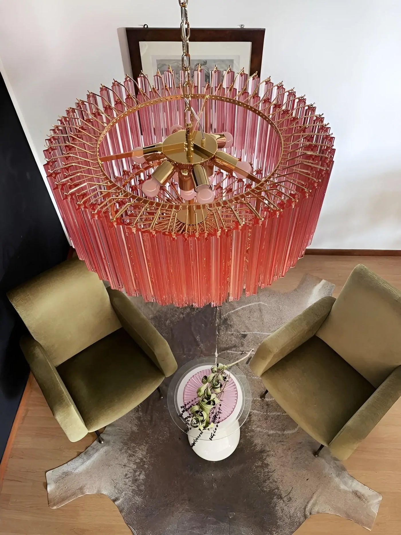 Modern Prism Pink Glass Chandelier - Elegant Design & Adjustable Heigh