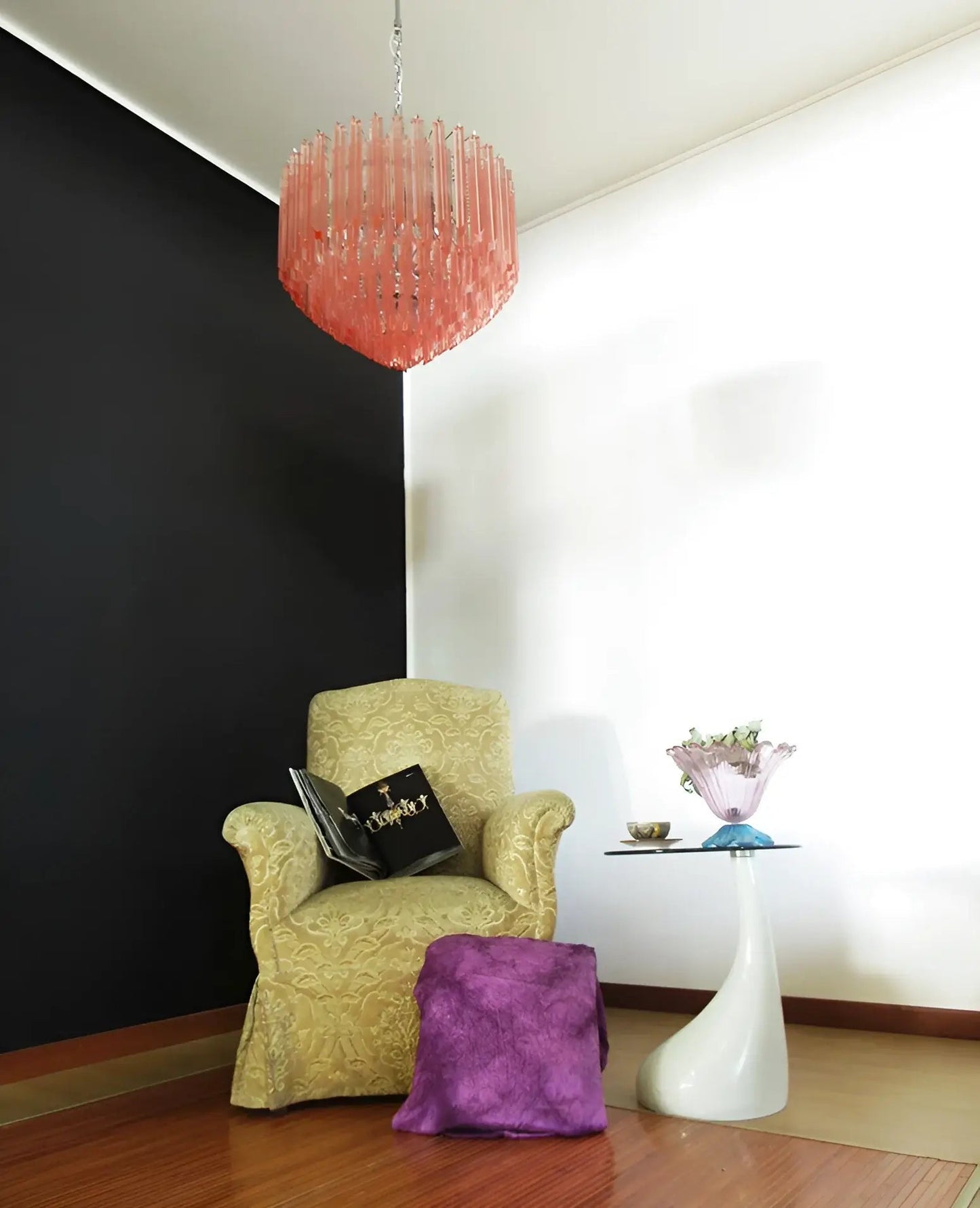 Modern Prism Pink Glass Chandelier - Elegant Design & Adjustable Heigh