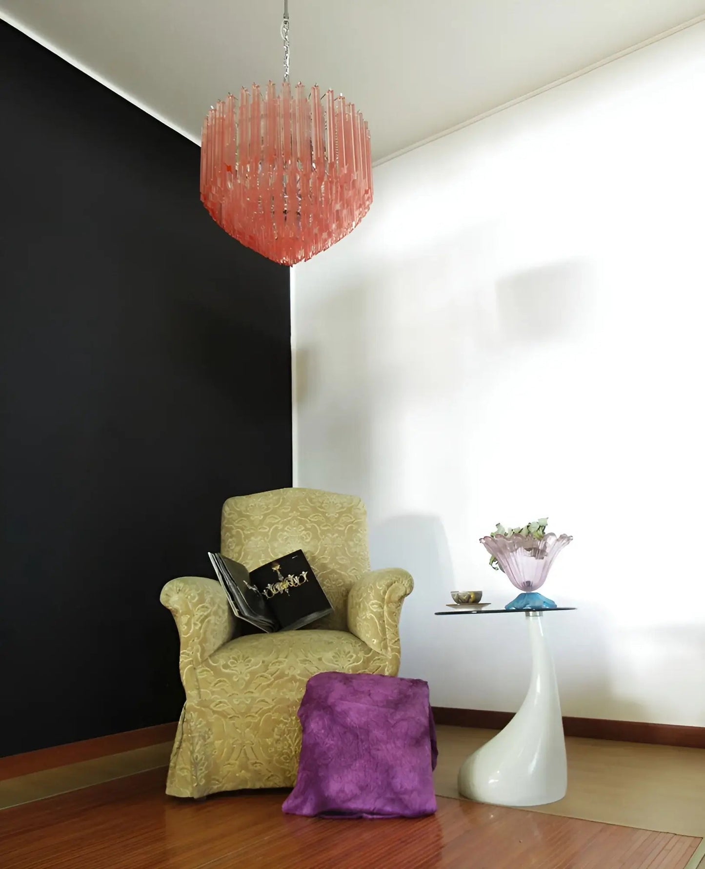 Modern Prism Pink Glass Chandelier - Elegant Design & Adjustable Heigh