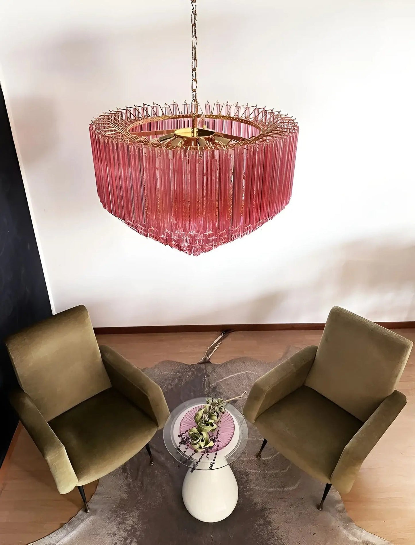 Modern Prism Pink Glass Chandelier - Elegant Design & Adjustable Heigh