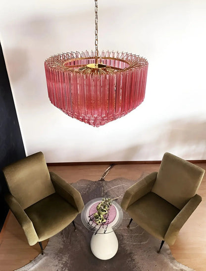 Modern Prism Pink Glass Chandelier - Elegant Design & Adjustable Heigh