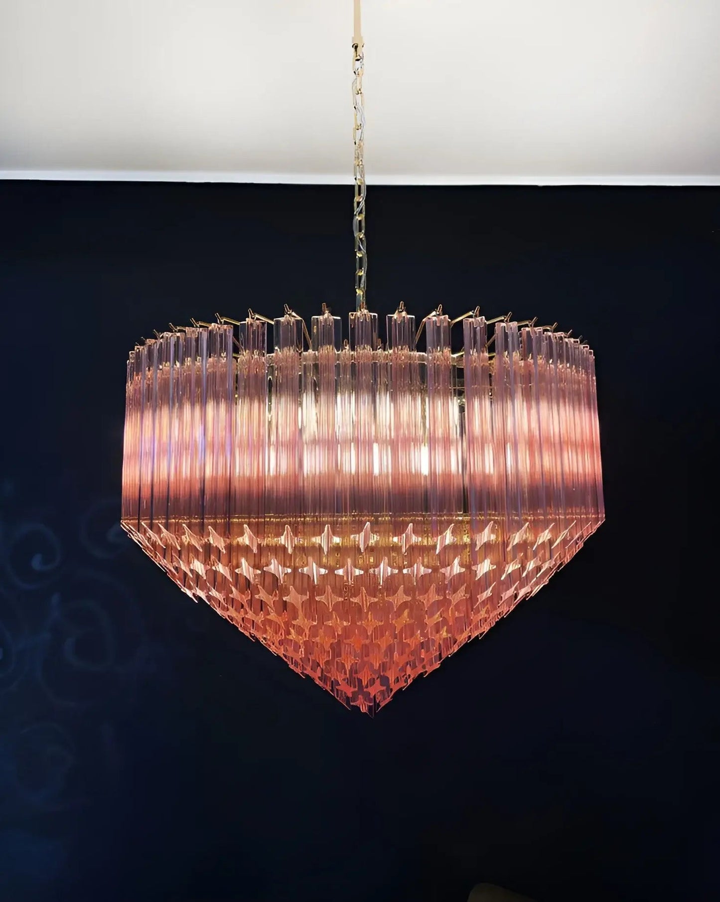 Modern Prism Pink Glass Chandelier - Elegant Design & Adjustable Heigh
