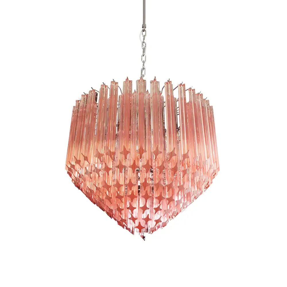 Modern Prism Pink Glass Chandelier - Elegant Design & Adjustable Heigh